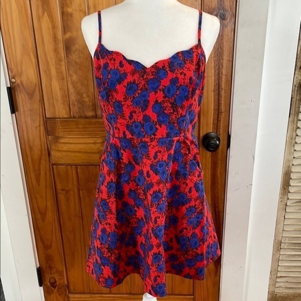 Market & Spruce Stitch Fix and Blue Floral mini Dress Large Linen Cotton
